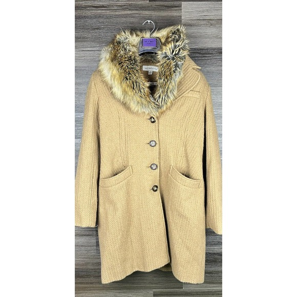 Liz Claiborne Jackets & Blazers - LIZ CLAIBORNE Ladies Coat Wool Blend Faux Fur Collar Size Medium